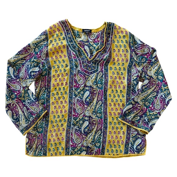 Tolani Tops - Tolani Silk Flowy Hippie Tunic Top Womens Multi Color Paisley Floral V-Neck Sz M